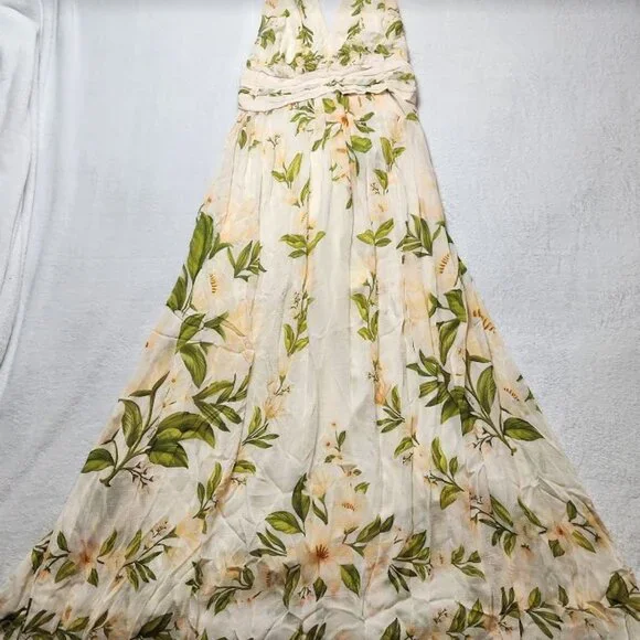New S Farm Rio x Anthropologie v-neck floral chiffon maxi dress